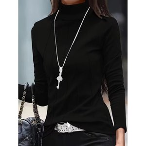 Blouse en modal côtelée à col bénitier et manches longues pour femme, 38104 - Noir - Product Image 1
