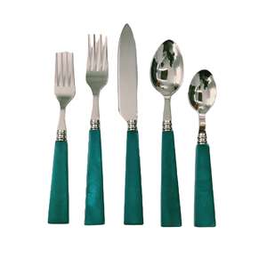 ชุดช้อนส้อมสแตนเลส2ชิ้นแบบทนทานสไตล์อเมริกันพร้อมที่จับรูปเขาบิดสีดำหรูหรา - Product Image 2