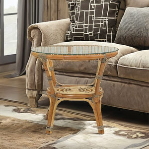 Mesa de Centro para Balcón - Diseño Asiático Moderno Hecho a Mano en Ratán y Vidrio, Mueble Duradero para Sala de Estar - Product Image 3