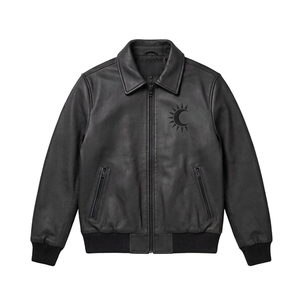 Chaqueta de Lona Negra Personalizada con Piel de Vaca, Bordado Tonal Eclipse, Costuras de Alta Densidad, Estilo Urbano Unisex, Transpirable, de Fábrica - Product Image 3