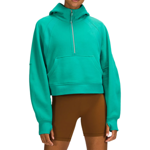 Femmes Vintage Style recadrée à capuche personnalisé Zip pull sweat col montant goutte épaule Gym vêtements de sport Streetwear taille XS - Product Image 1