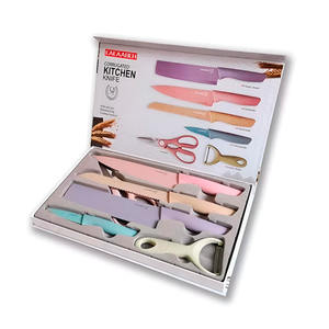 Ensemble de couteaux en céramique pastel Myrva de 10 pièces avec lames droites tranchantes, design ambidextre, poignées en plastique, finition enduite, Id - Product Image 1