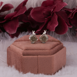 Jaune coussin coupe laboratoire cultivé diamant Martini réglage luxe boucles d'oreilles 10KT or massif boucle d'oreille cadeau pour les femmes anniversaire - Product Image 1