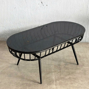 Modern <b>Rustic</b> Oval <b>Coffee</b> <b>Table</b> Glass Top Bronze-Colored Frame 100x50x45cm Durable Decorative for Living Room Use-Model TT68164 - Product Image 5