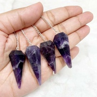 Meilleur pendule en cristal de pierres précieuses naturelles polies, chaîne en argent, outil de guérison Reiki, équilibrage des chakras, pierre semi-précieuse