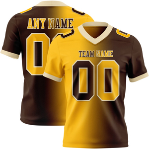 Maillot de football personnalisé en gros avec logo dégradé, tendance, marron doré, maille respirante, nouveau maillot de football américain à manches courtes - Product Image 1