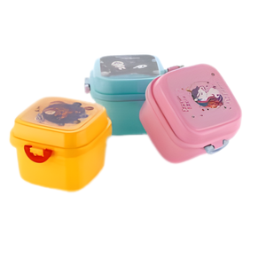 Boîte à lunch rétro pour enfants Aalok 500 ml, 2 couches, imprimé dessin animé, sans BPA, compatible micro-ondes, lave-vaisselle et congélateur, fermeture à clip, carrée - Product Image 1