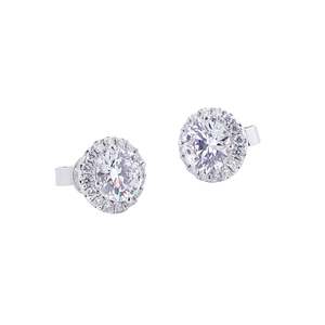 Deslumbrantes Aretes de Diamantes Cultivados en Laboratorio con Halo Radiante, 2.42 Quilates Totales, Color D E, Claridad VS, Oro de 14K, Factor de Brillo Extra, Para Ella - Product Image 3