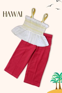 Çocuklar kızlar Hawai önlüklü kırpma üst ve pilili pantolon çocuk giyim seti % 100% pamuk hindistan plaj tatil özel OEM toptan - Product Image 3