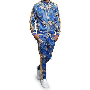 Conjunto Deportivo para Hombre con Chaqueta con Cremallera y Pantalones Deportivos Ajustables en la Cintura, para Ejercicio, Viajes, Relajación, Estampado Floral de Tigre, Azul Real - Product Image 5