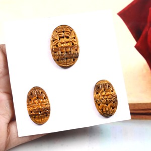 Oval Carving <b>Tiger</b> <b>Eye</b> Brown Gemstone <b>Jewelry</b> Set-Natural Three Piece Necklace and Earring from Manufacturer in India - Product Image 2