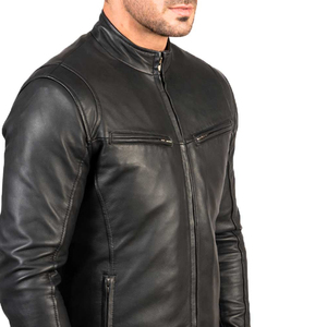 Veste en cuir d'extérieur grande taille pour hommes/Vestes en cuir à fermeture éclair de moto de ville pour hommes - Product Image 6