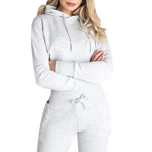 Conjunto Deportivo de Felpa de Algodón Liso para Mujer, Sudadera con Capucha Elegante Hecha a Medida, Ropa Deportiva Femenina con Logotipo de Impresión Digital - Product Image 1