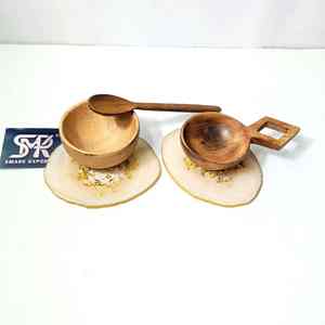 Premium 5-Piece <b>Wooden</b> Bowl and <b>Spoon</b> <b>Set</b> with 2 Resin Coasters by ArtisanHome Elegant Handcrafted Kitchen and Dining Ensemble - Product Image 3