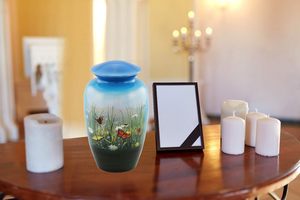 Urna de cremación pintada estética de mariposa, urna de Metal asequible, pintada a mano, sólida para cenizas, urna de cremación para adultos, tamaño personalizado - Product Image 5