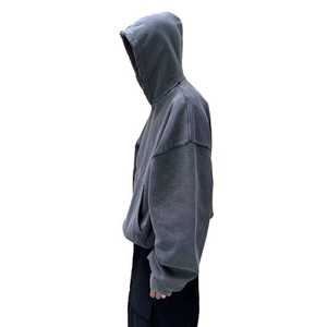 Custom Distressed Acid Wash Over Size Recortada Sudadera con capucha en blanco Heavyweight Men Street Wear Pullover Hoodie - Product Image 4