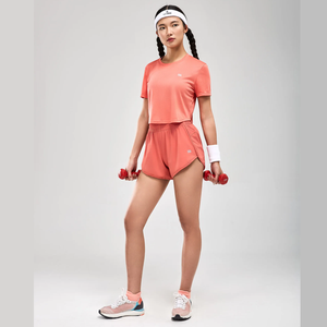 Top corto deportivo OEM para mujer, Camiseta holgada con estampado de logotipo personalizado y función antibolitas, Top corto de verano para gimnasio y yoga - Product Image 6