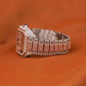 Reloj de pulsera de lujo para hombre, exclusivo, en tono rosa y blanco, con diamantes cultivados en laboratorio, corte brillante, estilo hip hop, ideal para fiestas. - Product Image 2