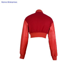 Chaqueta universitaria para mujer, acolchada, impermeable, a prueba de viento, PU, piel de oveja, Patchwork, manga larga, un solo pecho, abrigo corto ajustado, Top - Product Image 3