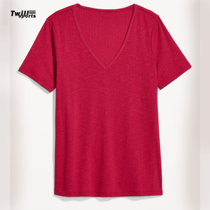 T-shirts décontractés d'été pour femmes en gros, col en V, 100 % coton toile, séchage rapide, respirants, 220g, avec broderie, vierges - Product Image 2