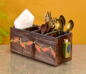Wholesale 4-Compartment Wooden Utensil Holder Low Price Durable Kitchen Cutlery Holder From Indian Exporter - Product Image 2