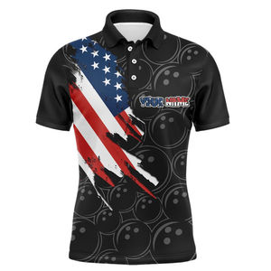 Polo de bowling sportif pour homme, imprimé sur mesure, de qualité supérieure, en tissu tricoté 100 % polyester, imperméable et à séchage rapide - Product Image 1