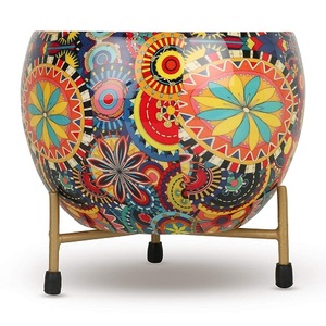 Macetero de suelo de hierro multicolor con diseño floral de lujo vintage, con soporte para plantas de jardín. - Product Image 6