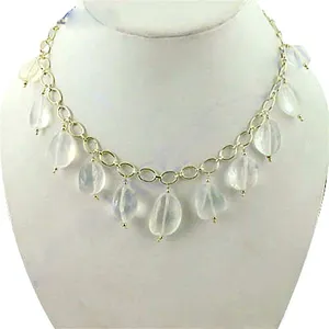 Geometric Silver Moonstone Link <b>Chain</b> Dangle Necklace for Women-Trendy Gift Option - Product Image 2