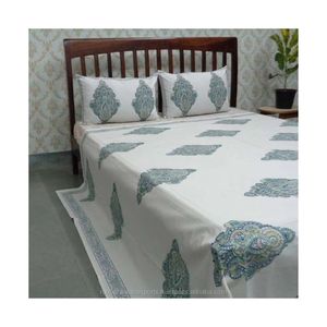 Best Selling Products 100% Organic Cotton <b>White</b> with Blue Floral Printed <b>Bed</b> <b>Spread</b> GOTS Certified At Cheap Price - Product Image 5
