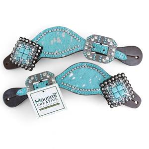 Juego de cabeza de caballo y cuello de pecho de cuero turquesa: lavado ácido plateado - Product Image 4