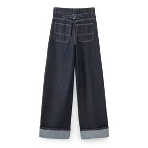 High Quality Fashion Streetwear Women Washed Rhinestone Wide Leg Cargo Jeans Baggy Multi Pocket Jeans Ladies - Product Image 6