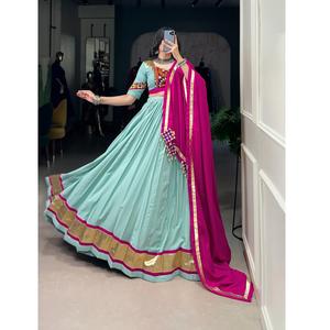 Nuevo diseñador Navratri Lehenga Choli para ropa festiva de mujer con tela de rayón puro Espejo original con encaje por exportación - Product Image 1