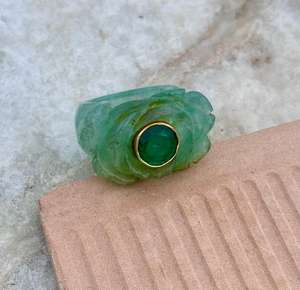 Manchette en jade vert naturel manchette en quartz rose avec pierre au centre d'émeraude cadeau pour femme ou homme - Product Image 5