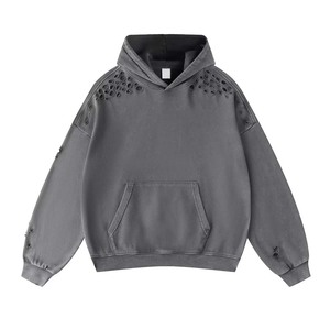Imprimé propre logo lavage à l'acide sur la taille personnalisée de haute qualité en tissu éponge de détresse sweat à capuche pour hommes pour hommes - Product Image 2
