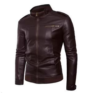 PU cuir hommes Slim Fit col montant veste printemps automne vêtements d'extérieur à la mode conception solide pour motos motards avant Moto - Product Image 5
