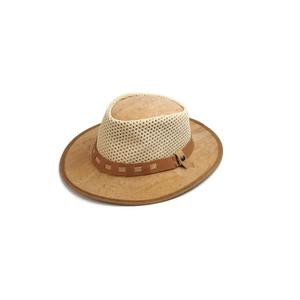 Chapeau en liège naturel avec filet et dentelle marron - Product Image 1