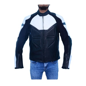 Chaqueta de Motocicleta de Cuero Azul y Blanco Unisex Premium, Ignífuga, Talla Grande, OEM Racing, con Características Impermeables y Resistentes al Viento - Product Image 1