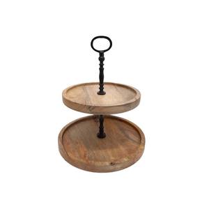 Support noir en bois naturel et métal de forme ronde en métal fer à un niveau support à gâteau plateau de service de table pour restaurants - Product Image 1