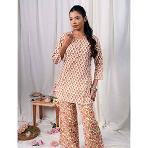 ชุดเซ็ตผ้าฝ้ายพิมพ์ลายบล็อกสีขาวแดง แขนสามส่วน - Product Image 5