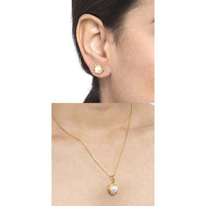 Fino # # # #   Juego de Pendientes CLARA de Plata de Ley 925 con Perla Real Aki y Baño de Oro y Rodio, Regalo Perfecto para Mujeres y Niñas - Product Image 5