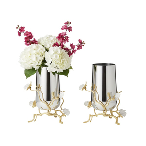 Florero Moderno de Metal Plateado con Base de Hojas Doradas, Decoración de Mesa para el Hogar, Soporte de Aluminio Hecho a Mano para Arreglos Florales - Product Image 5