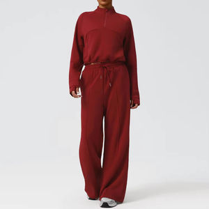 Survêtement décontracté personnalisé brodé avec fermeture éclair, sweat-shirts et pantalons de jogging amples en molleton 100% coton lourd, streetwear OEM ODM - Product Image 1