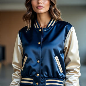 Chaqueta Bomber de cuello redondo a la moda de invierno 2025, ropa informal para exteriores, chaquetas Bomber de béisbol para mujer, chaqueta universitaria de satén para mujer - Product Image 4