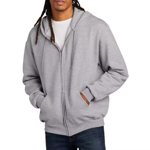 เสื้อฮู้ดมีซิปของผู้ชายมาใหม่พร้อมเชือกเสื้อลำลองแขนยาวแบบเรียบง่ายเสื้อมีฮู้ดโอเวอร์ไซส์ทำจากผ้าฝ้ายฝรั่งเศสมีกระเป๋า - Product Image 4