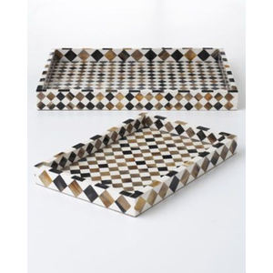 Set of 2 Pcs Wood Bone Inlay Food Serving Trays Different Sizes Ideal for Restaurants Resorts Hotels Elegant Indian Design - Product Image 3