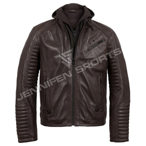 เสื้อแจ็กเก็ตหนังวัวแท้สำหรับผู้ชาย, เสื้อแจ็กเก็ตมอเตอร์ไซค์มีฮู้ดผ้าฟลีซกันลมผ้าคอตตอนซับมีซิปปิดด้านหน้าสำหรับเล่นกีฬาฤดูหนาว - Product Image 2