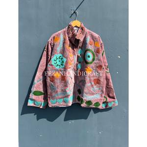 เสื้อแจ็คเก็ตกำมะหยี่สีน้ำตาล ปักลายดอกไม้แบบอุซเบกิสถาน คอตั้ง ซับในผ้าฝ้าย สำหรับฤดูใบไม้ร่วงและฤดูหนาว เสื้อแจ็คเก็ตแบบยูนิเซ็กซ์ - Product Image 1