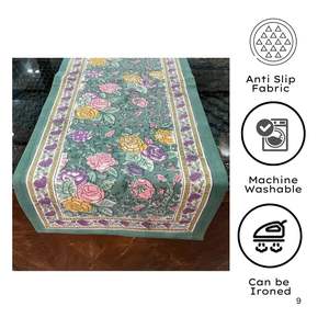 Jaipuri Chemin de table 100% pur coton écologique Bloc de main élégant Imprimé Floral Design Vert Rose pour un usage domestique Designer - Product Image 4