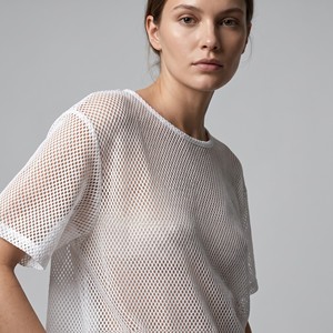 T-shirt a maniche corte in rete con doppio colletto, 100% cotone, taglia unica (taglie 36–46) - Product Image 3