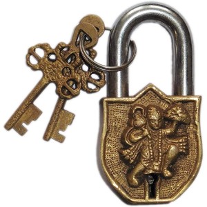 Brass Padlock - <b>Lock</b> with <b>Keys</b> - Working Functional - Brass Made Hanuman Padlock Golden - Product Image 2